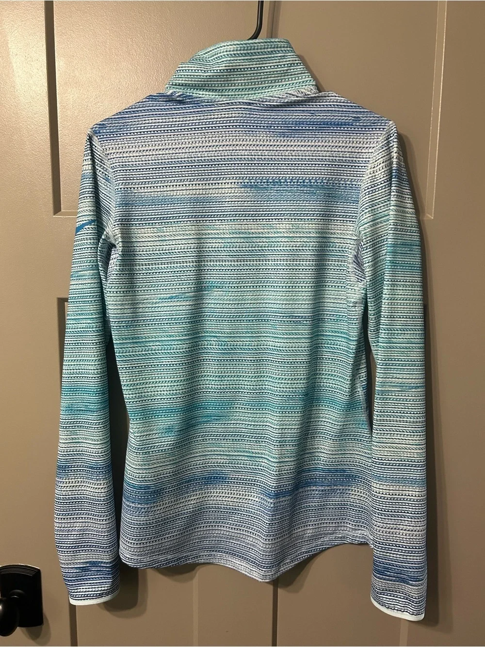 Nike Dri Fit Blue and Aqua Striped Quarter-Zip Pullover